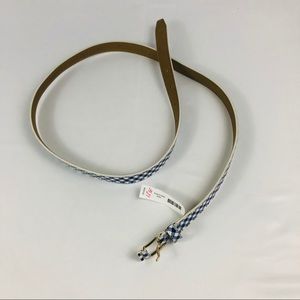 New Talbots Leather Belt Blue White Checks Size M